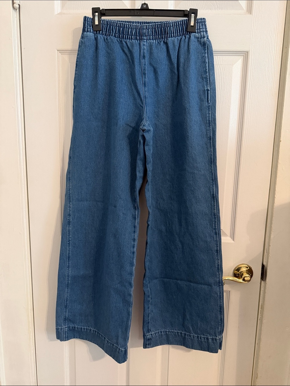 H&M Wide-Leg Flare Elastic Waist Pull On Denim Trousers Sz Small Oversized